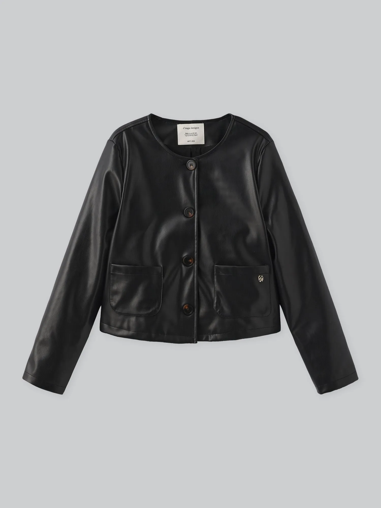 Rosie Round Neck Leather Jacket