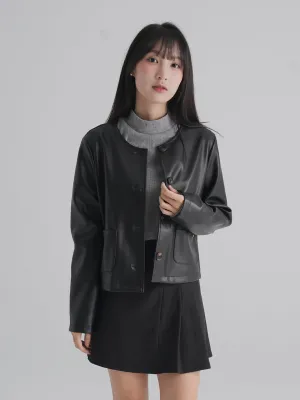 Rosie Round Neck Leather Jacket