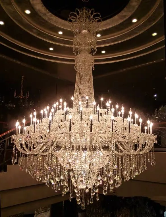 Rylight 35/50/60/72/90-Light Oversized Traditional Multi-layers Luxury Candle Crystal Chandelier