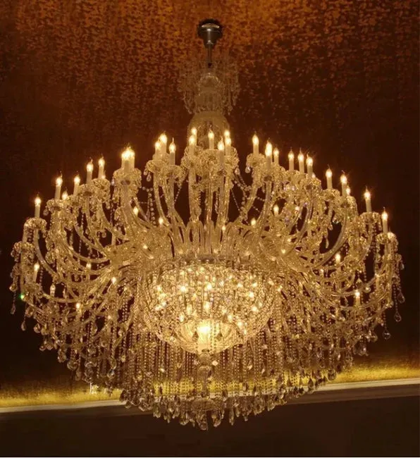 Rylight 35/50/60/72/90-Light Oversized Traditional Multi-layers Luxury Candle Crystal Chandelier