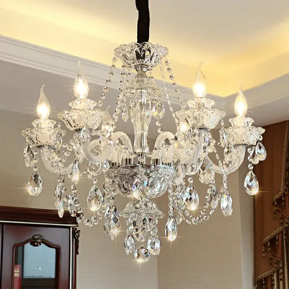 Rylight 3/6/8/10/12/15/18/24/30/32-Light Antique European Candle Crystal Chandelier