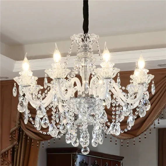 Rylight 3/6/8/10/12/15/18/24/30/32-Light Antique European Candle Crystal Chandelier