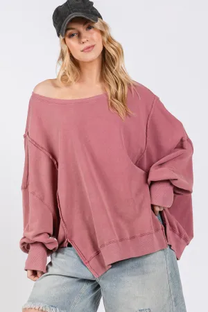 SAGE   FIG Mineral Wash Side Slit Oversized Sweatshirt