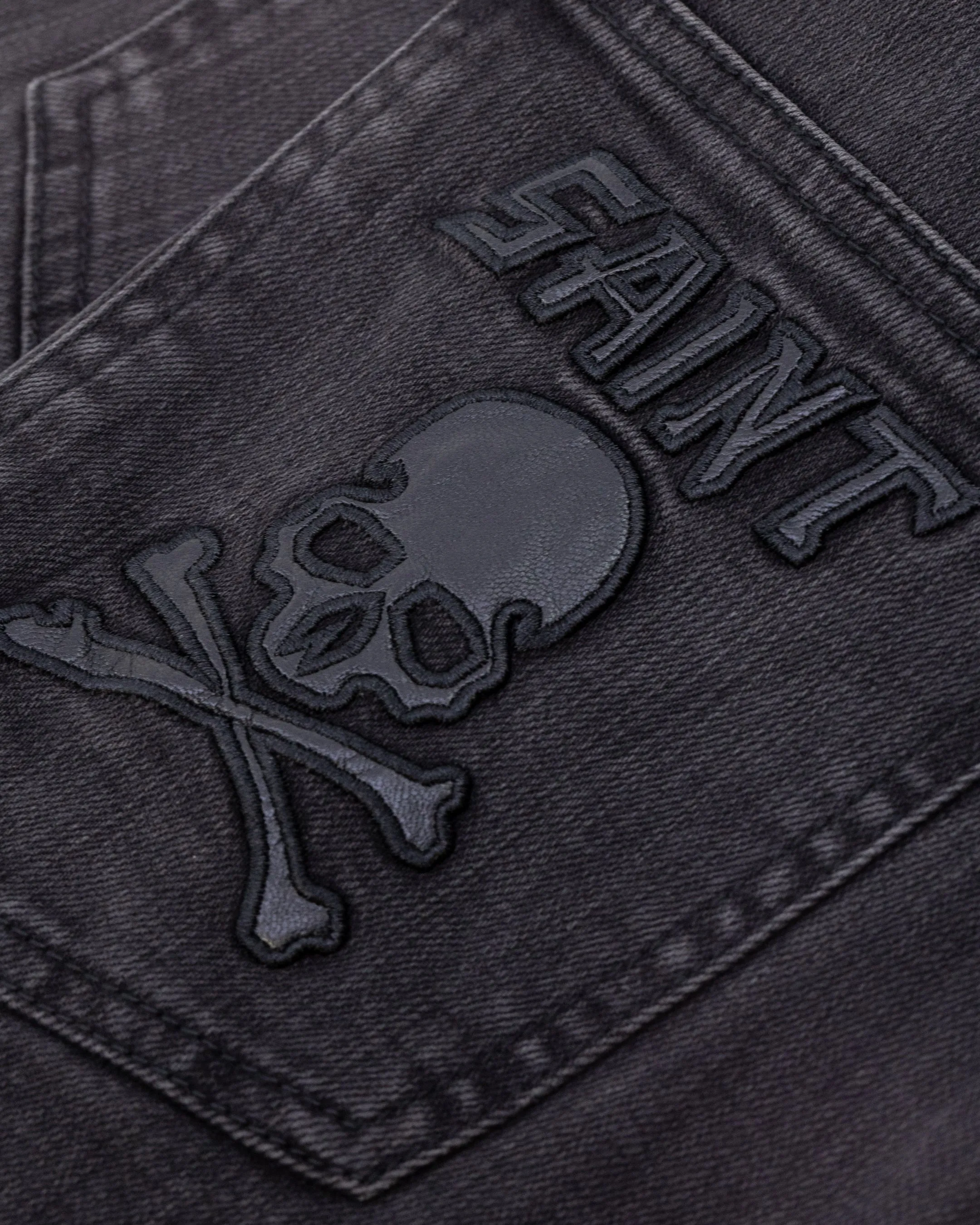 Saint Morta Skull And Bones Denim Shorts Vintage Black