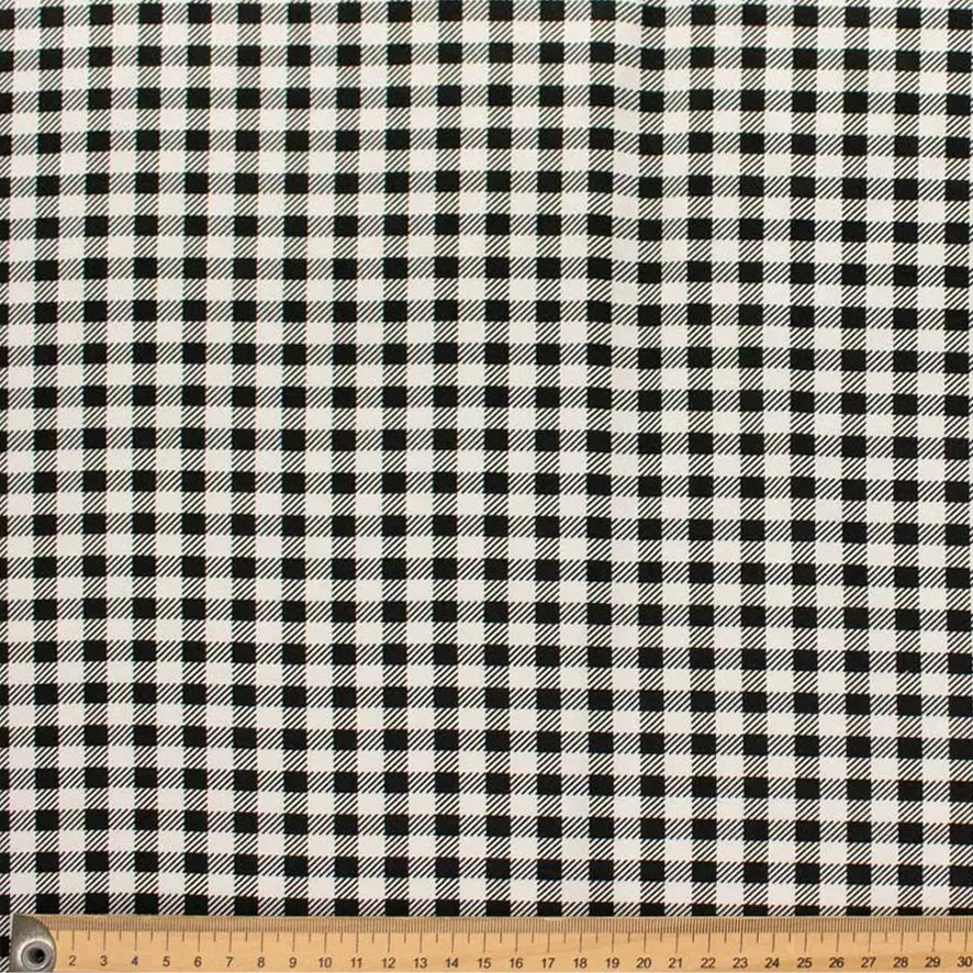 Satin Prints Design-208 Black & White Gingham Checks