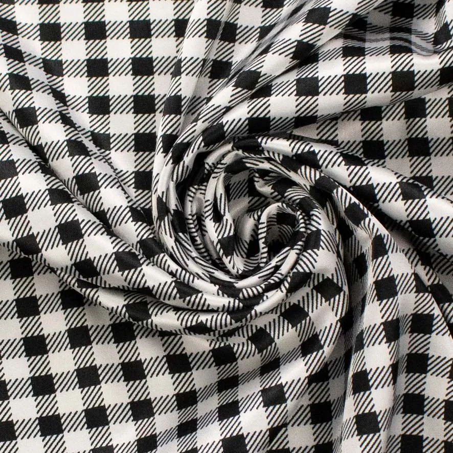 Satin Prints Design-208 Black & White Gingham Checks