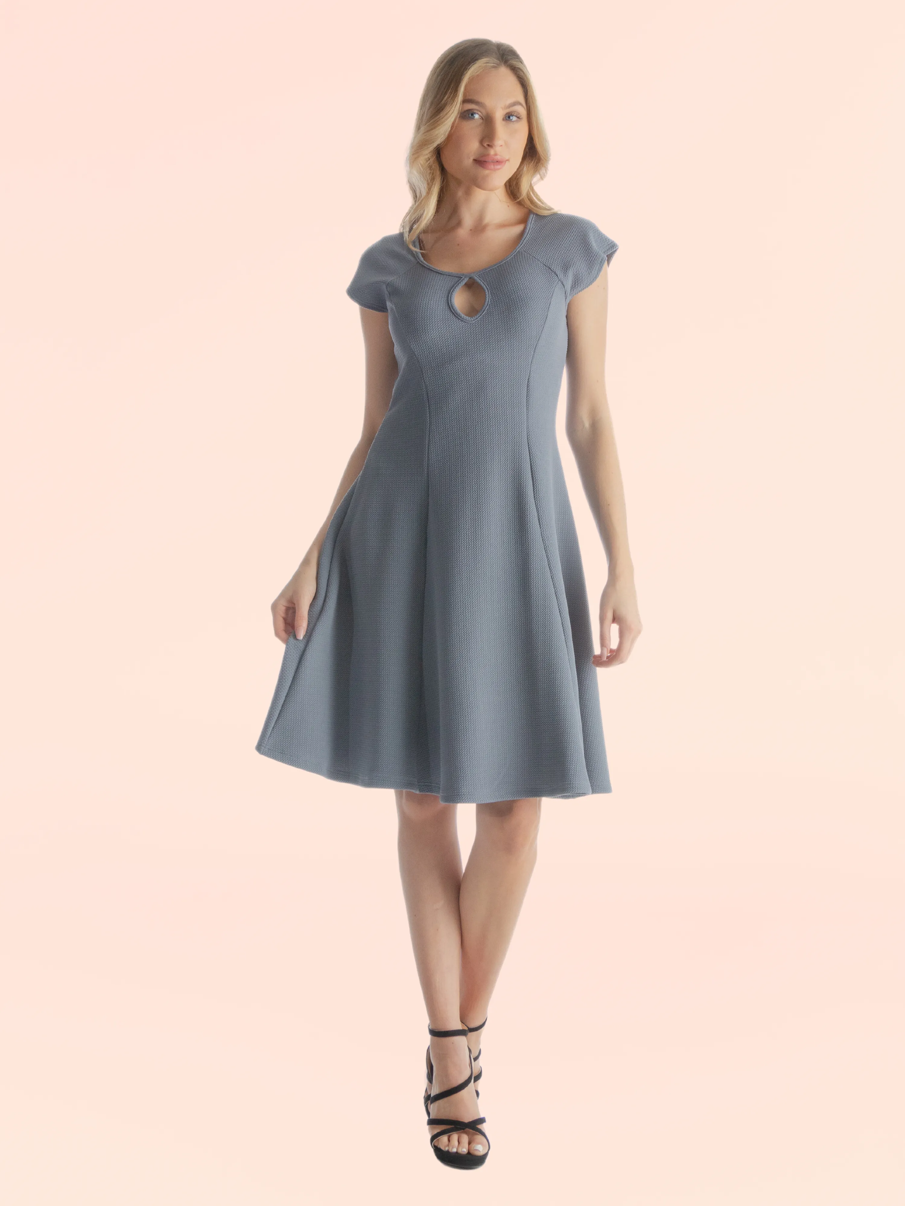 Scoop Neck A Line Dress with Keyhole Detail