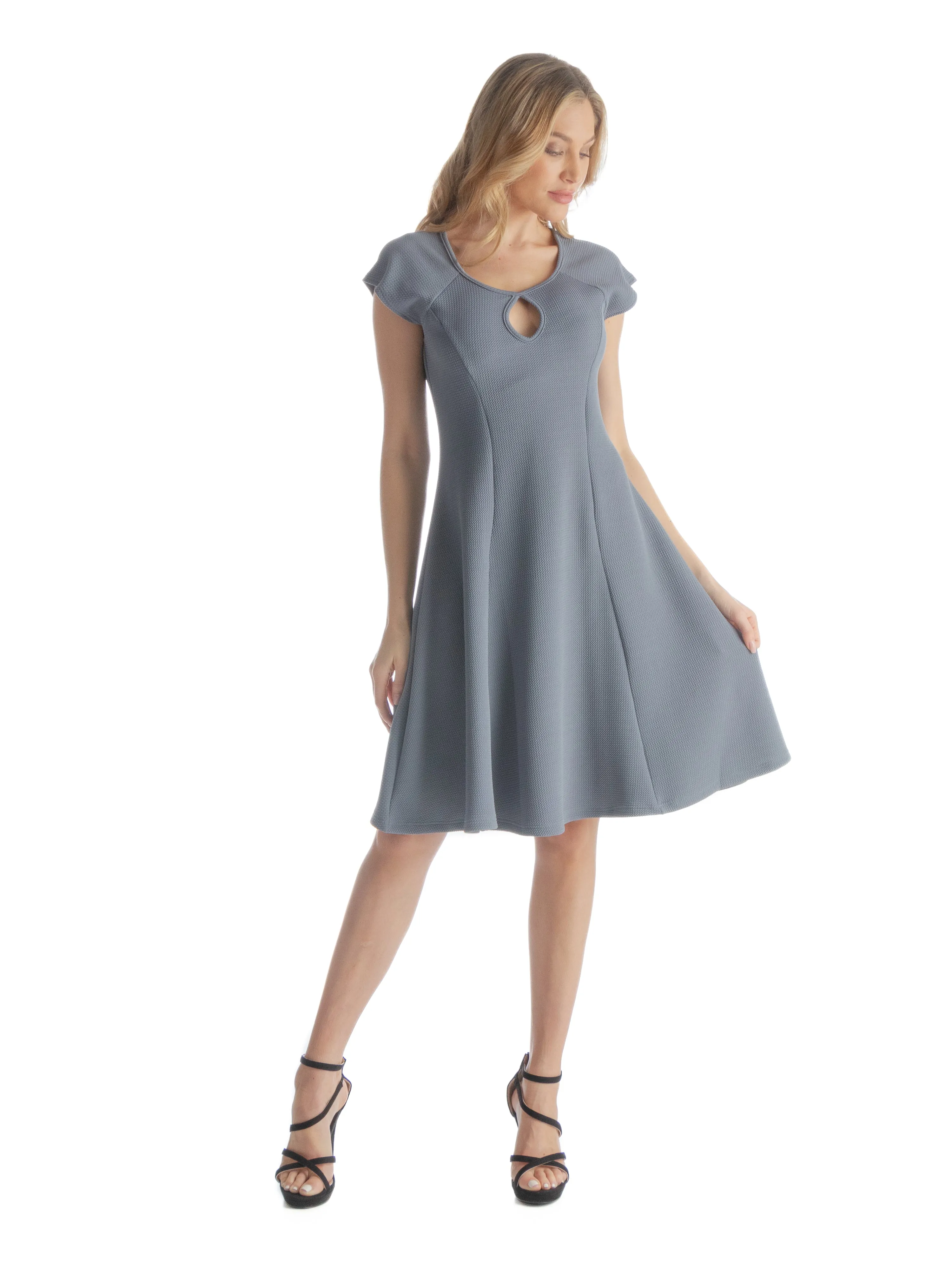 Scoop Neck A Line Dress with Keyhole Detail