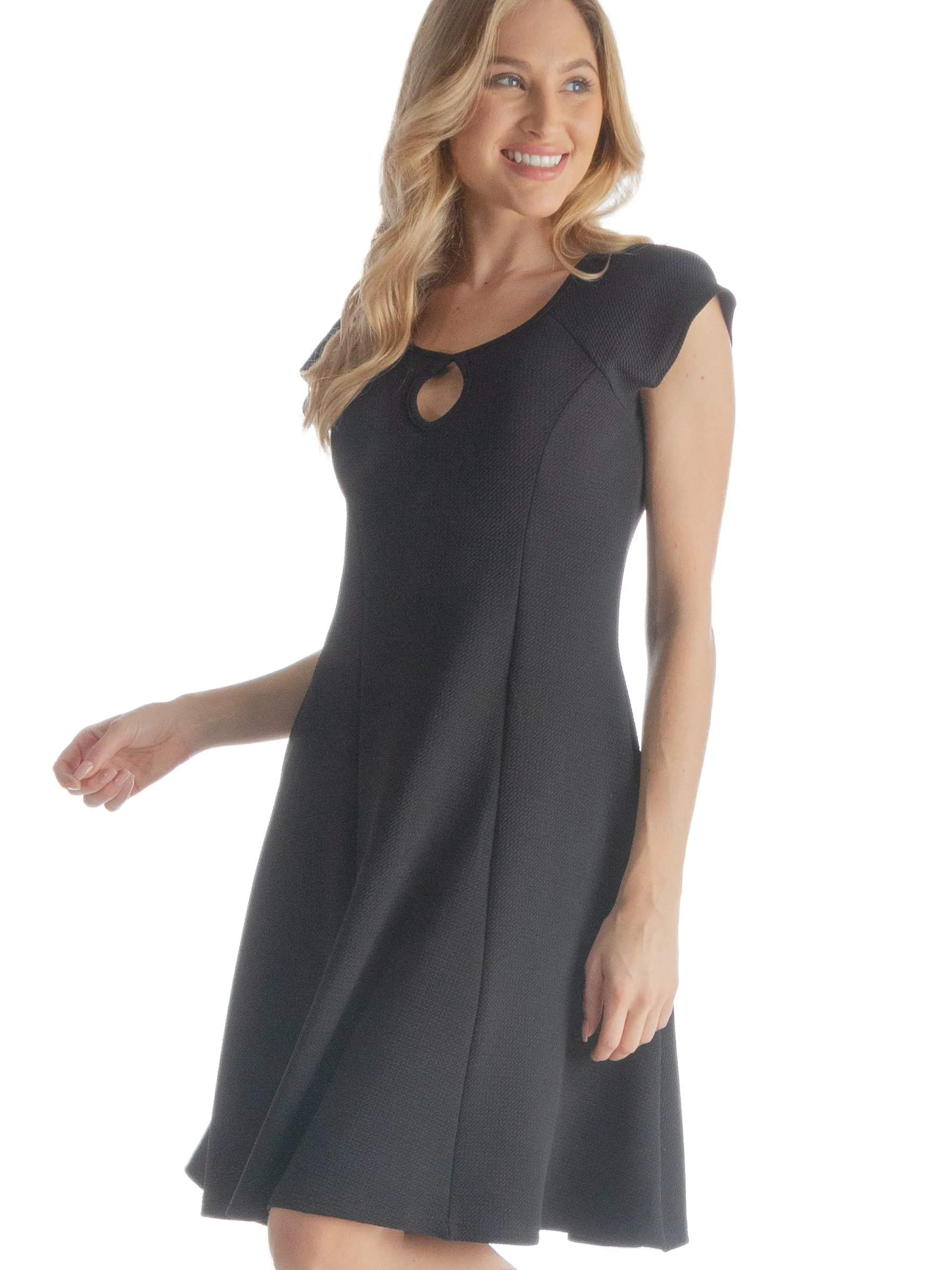 Scoop Neck A Line Dress with Keyhole Detail