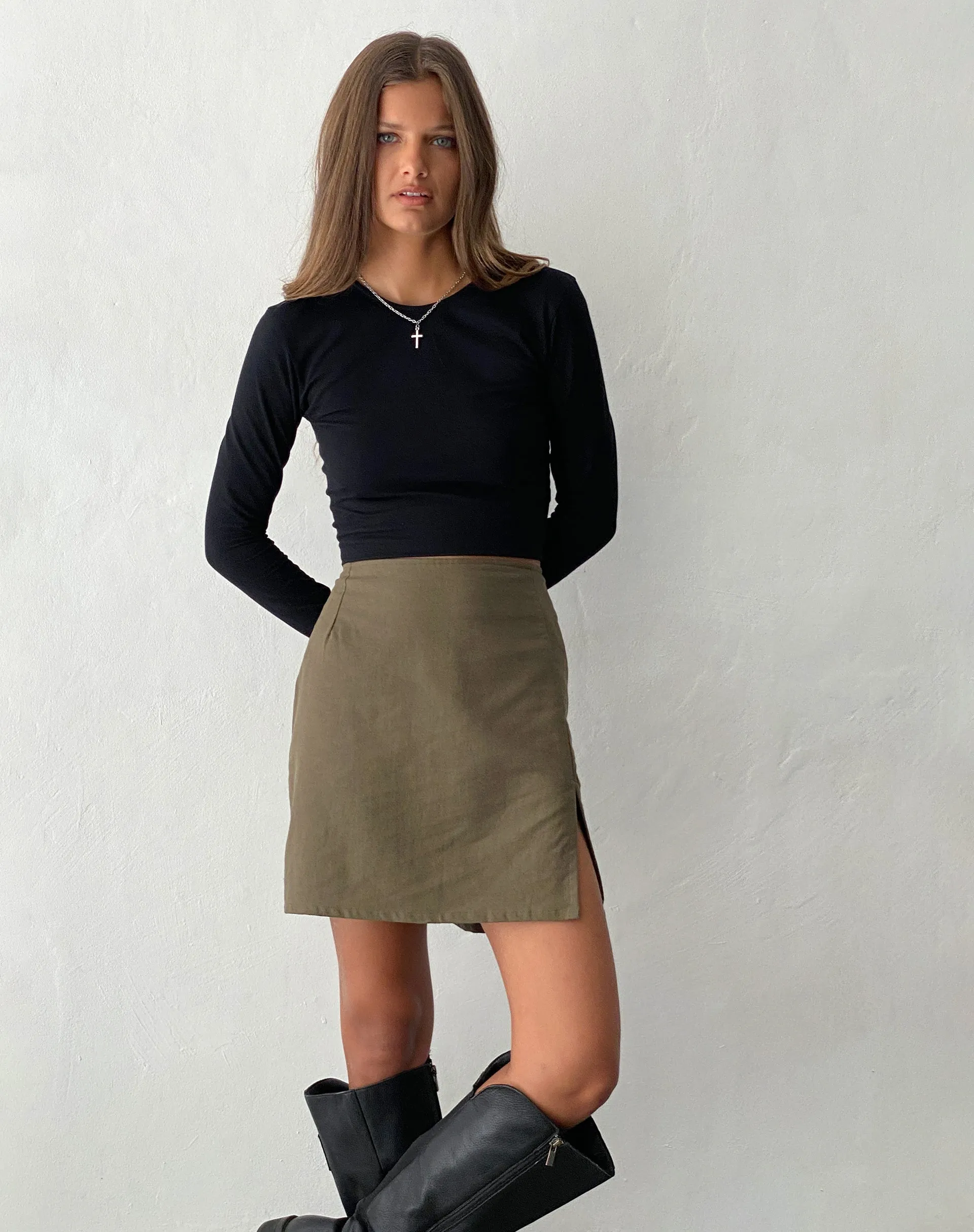 Sheny Mini Skirt in Khaki