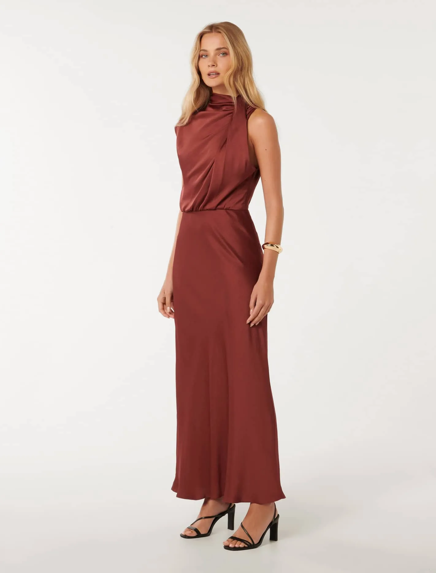 Sienna High Neck Satin Midi Dress