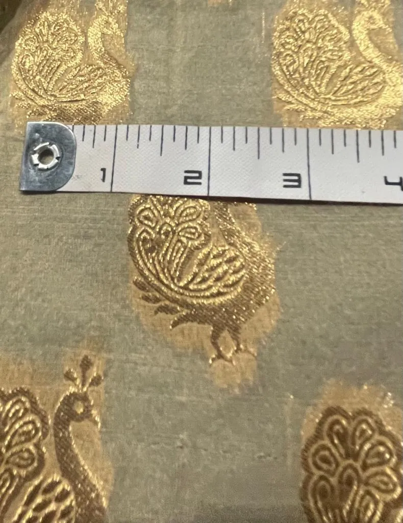 SILK ORGANZA JACQUARD FABRIC GOLD WITH METALIC GOLD PEACOCK MOTIF [8019]