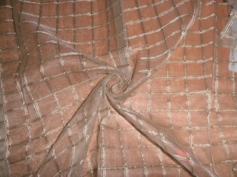 silk organza mettalic gold plaids silver threads fabric 44&quot;