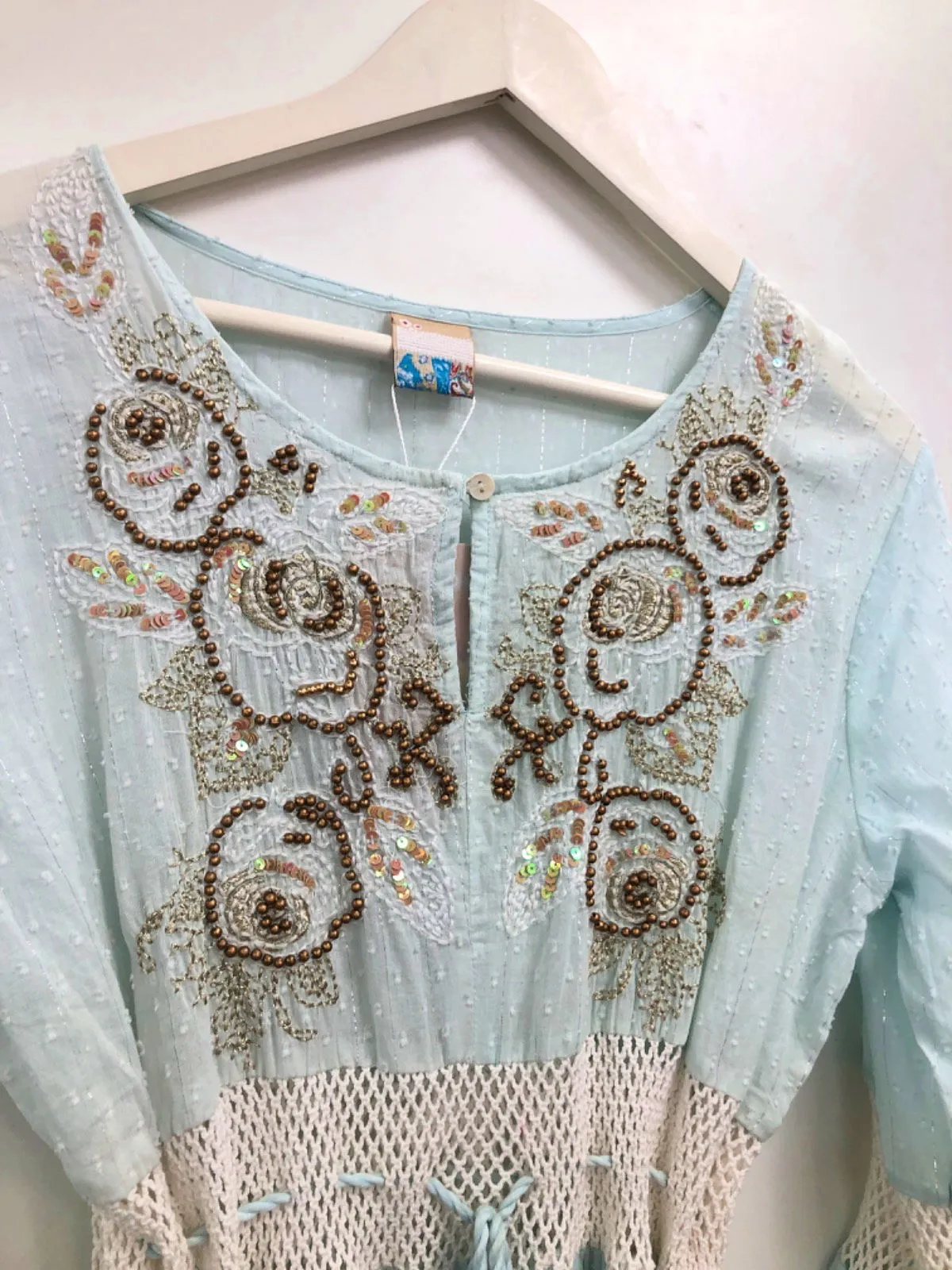 SIYA Blue Embroidered Boho Dress One Size