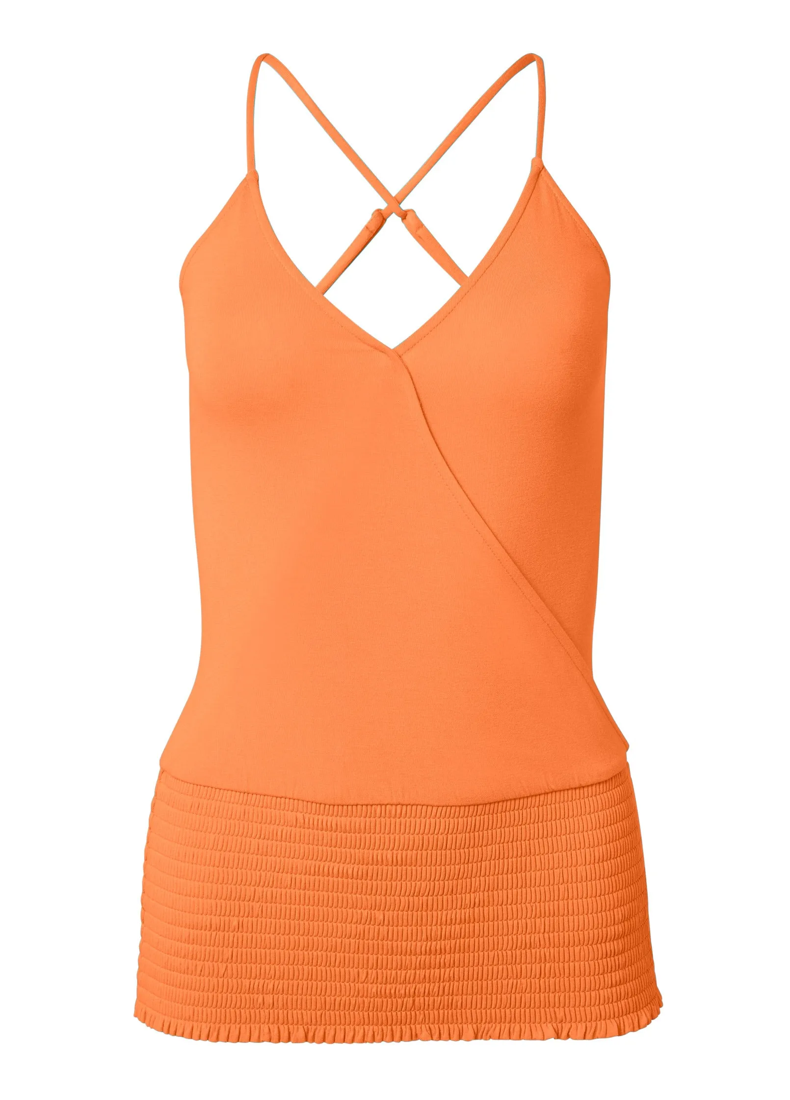 Smocked Hem Surplice Top - Orange