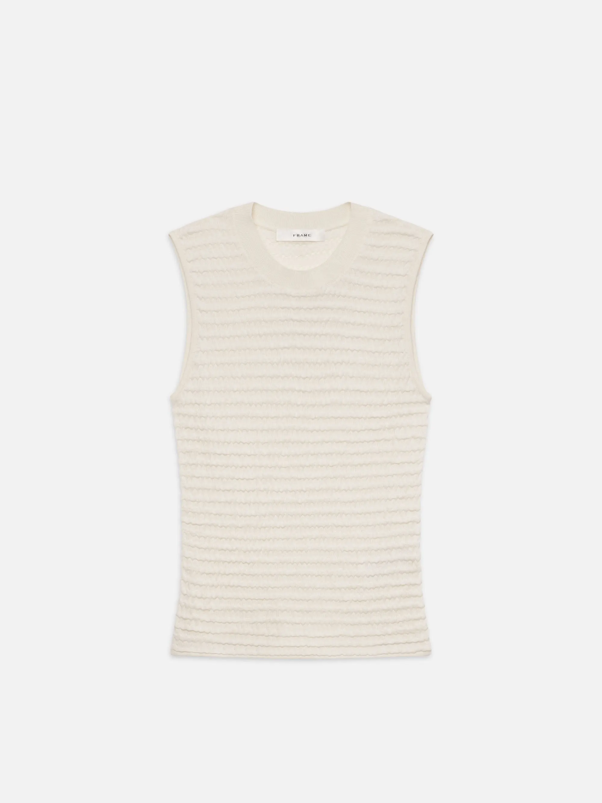 Smocked Sleeveless Crewneck -- White