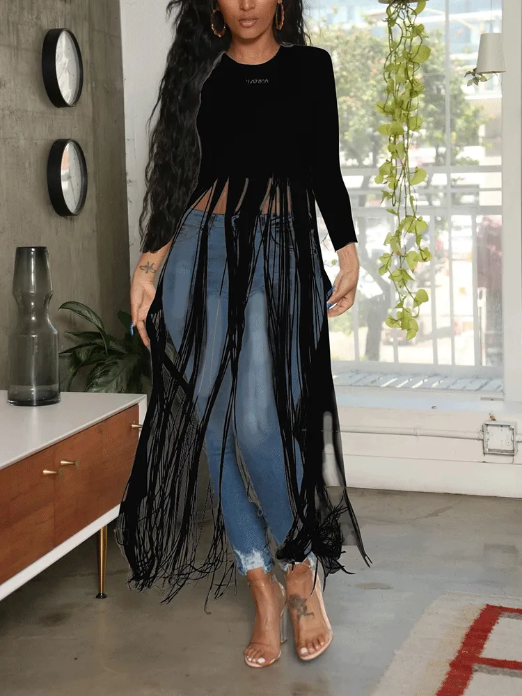 Solid Long Sleeve Trendy Slit Maxi Dress