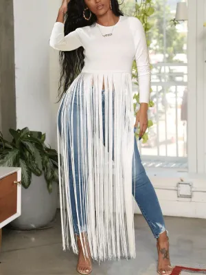 Solid Long Sleeve Trendy Slit Maxi Dress