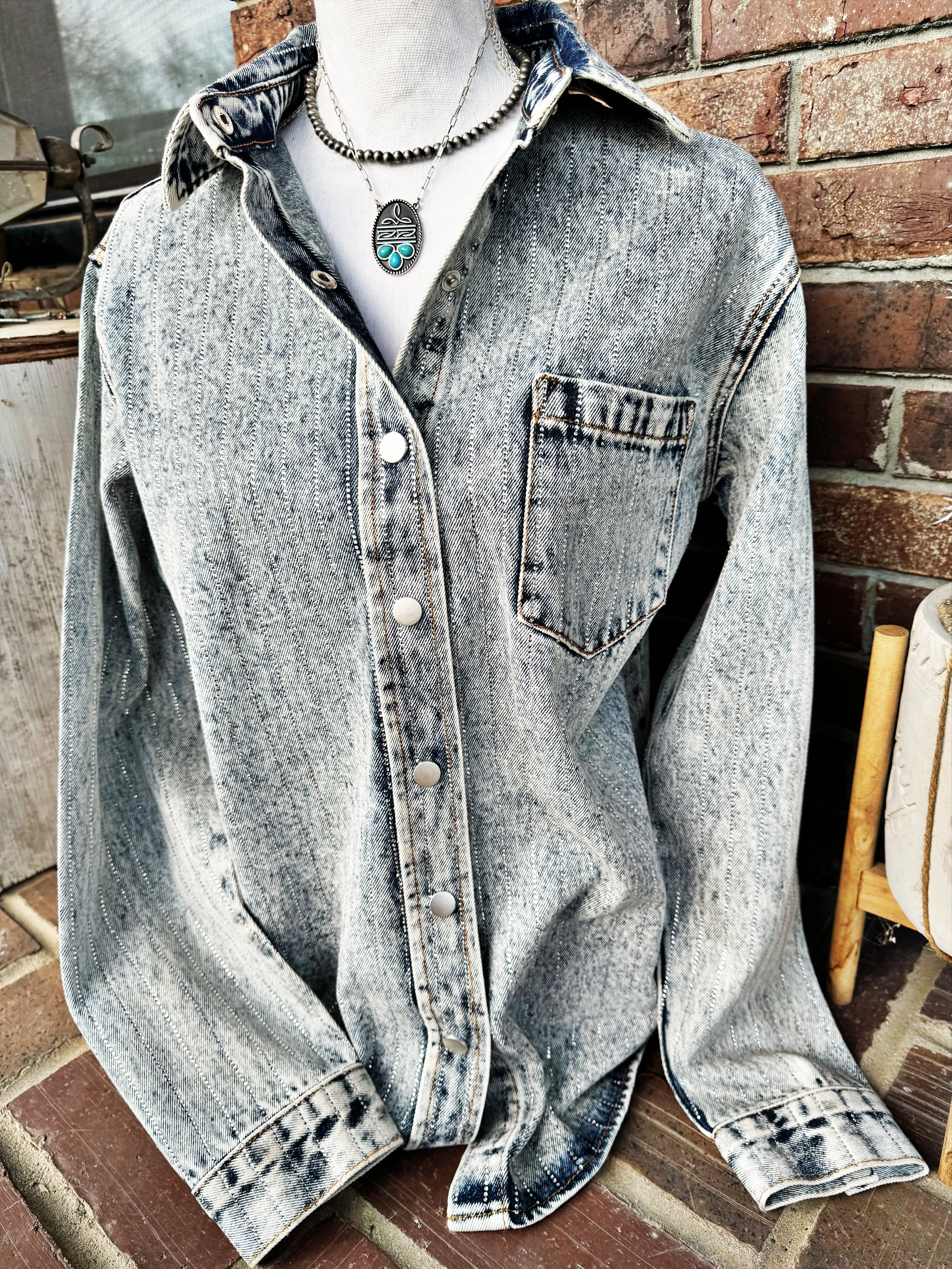 Sparkle Stone Stripe Denim Jacket