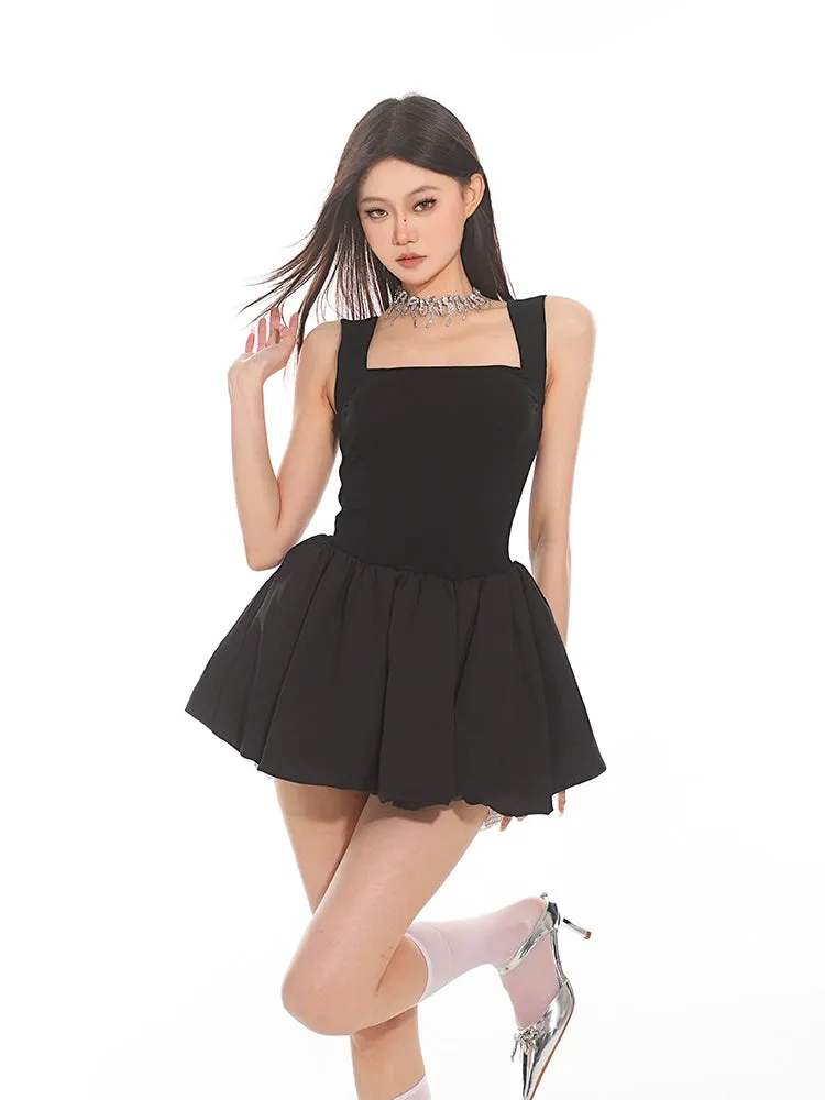 Square Neckline Sleeveless Skater Bubble-Skirt Dress