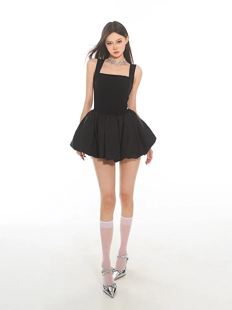 Square Neckline Sleeveless Skater Bubble-Skirt Dress