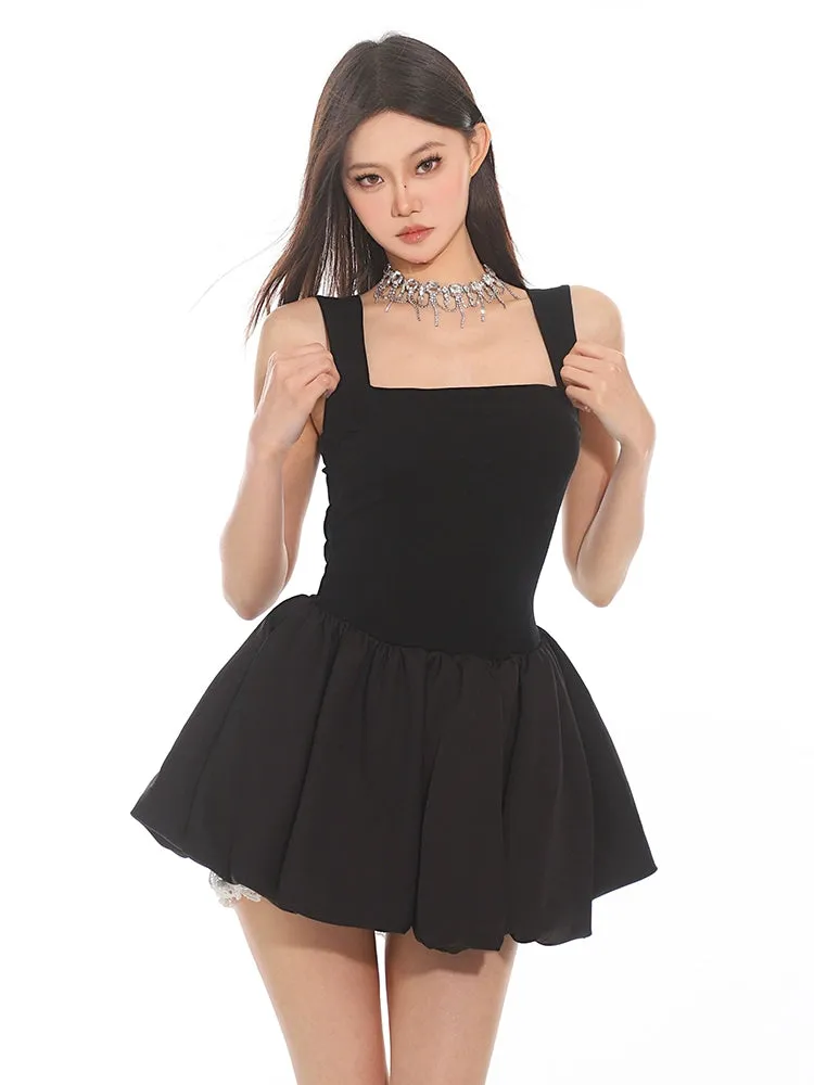 Square Neckline Sleeveless Skater Bubble-Skirt Dress