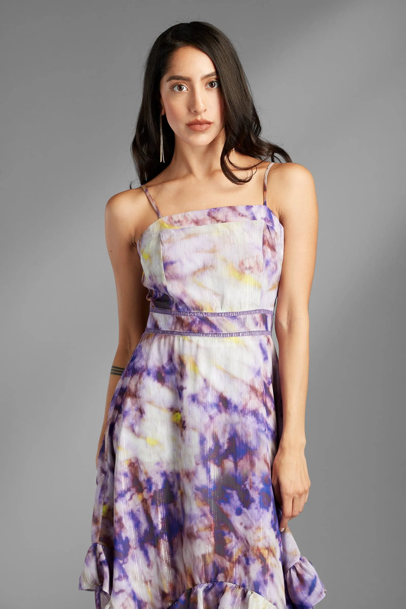 Starlyn Purple Asymmetrical Abstract Midi Dress