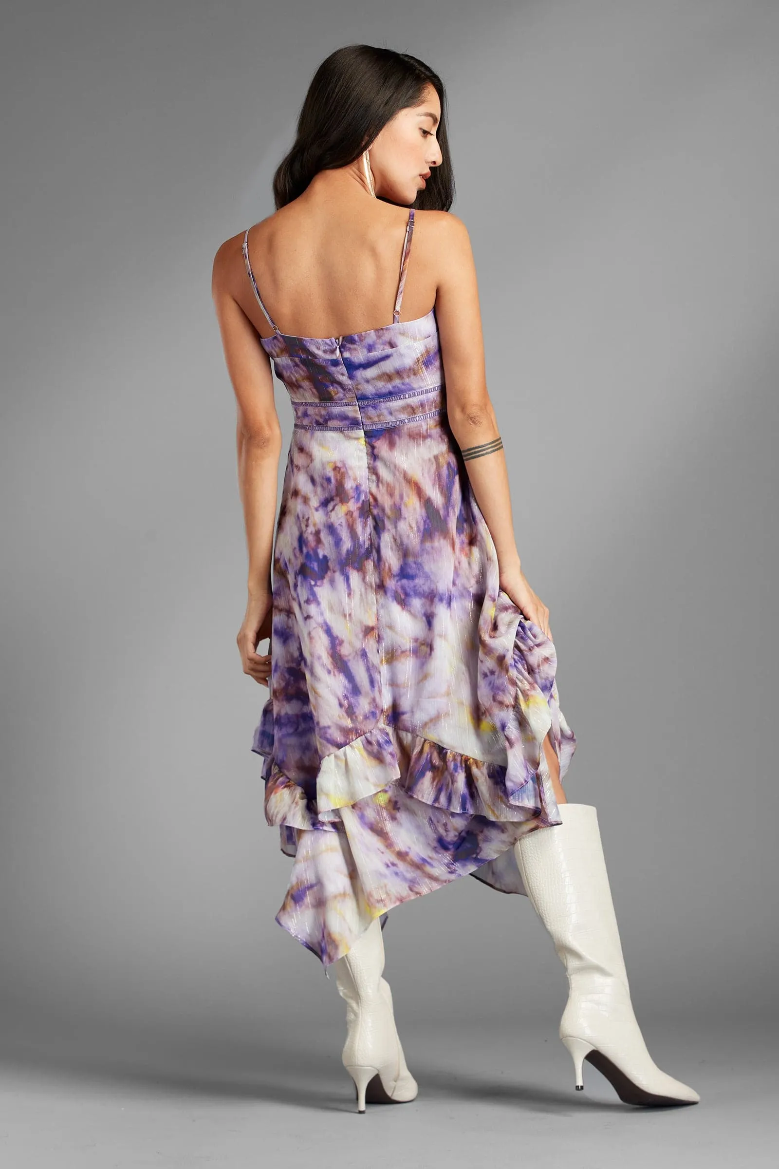 Starlyn Purple Asymmetrical Abstract Midi Dress