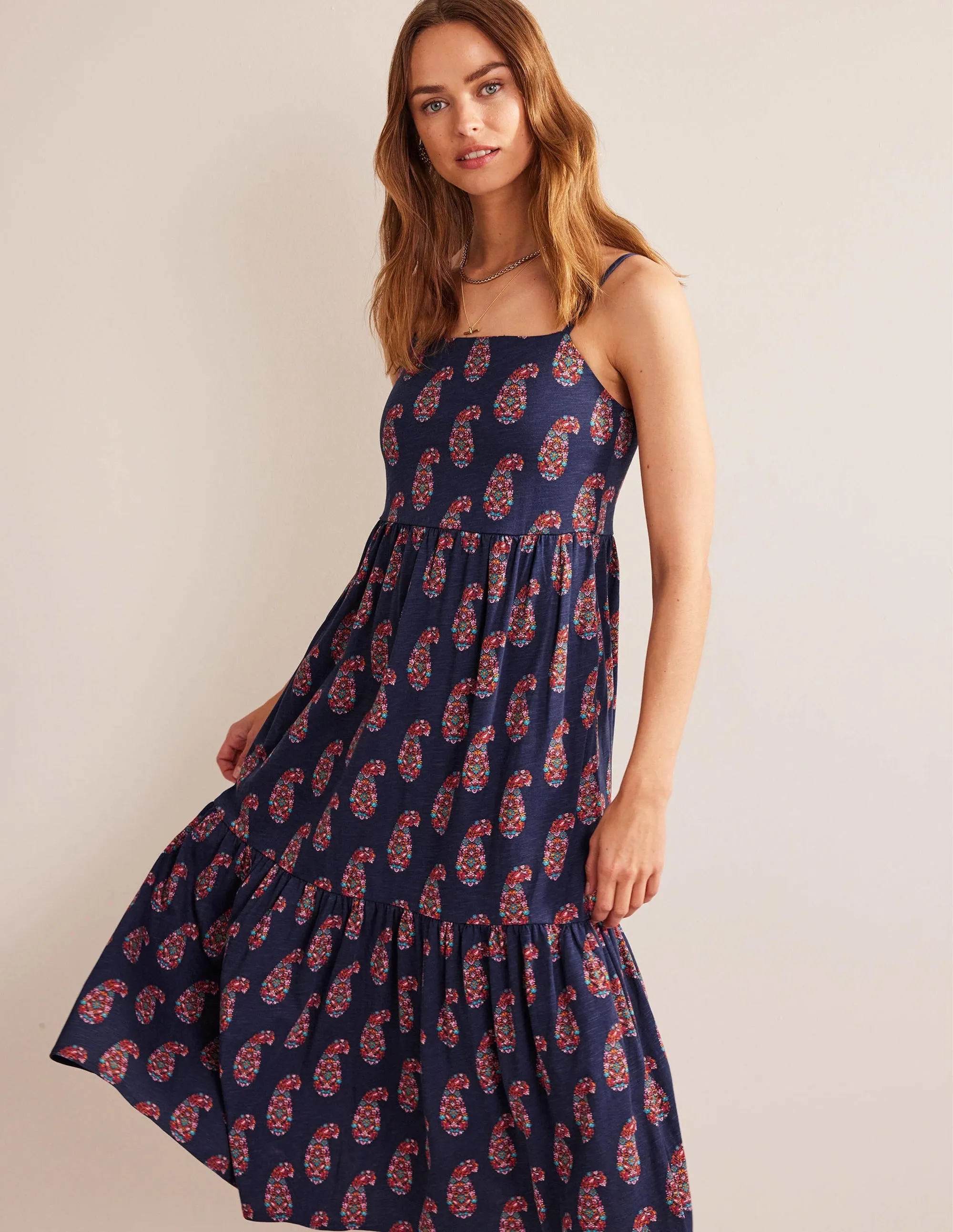 Strappy Jersey Midi Dress-Light Navy, Sweet Paisley