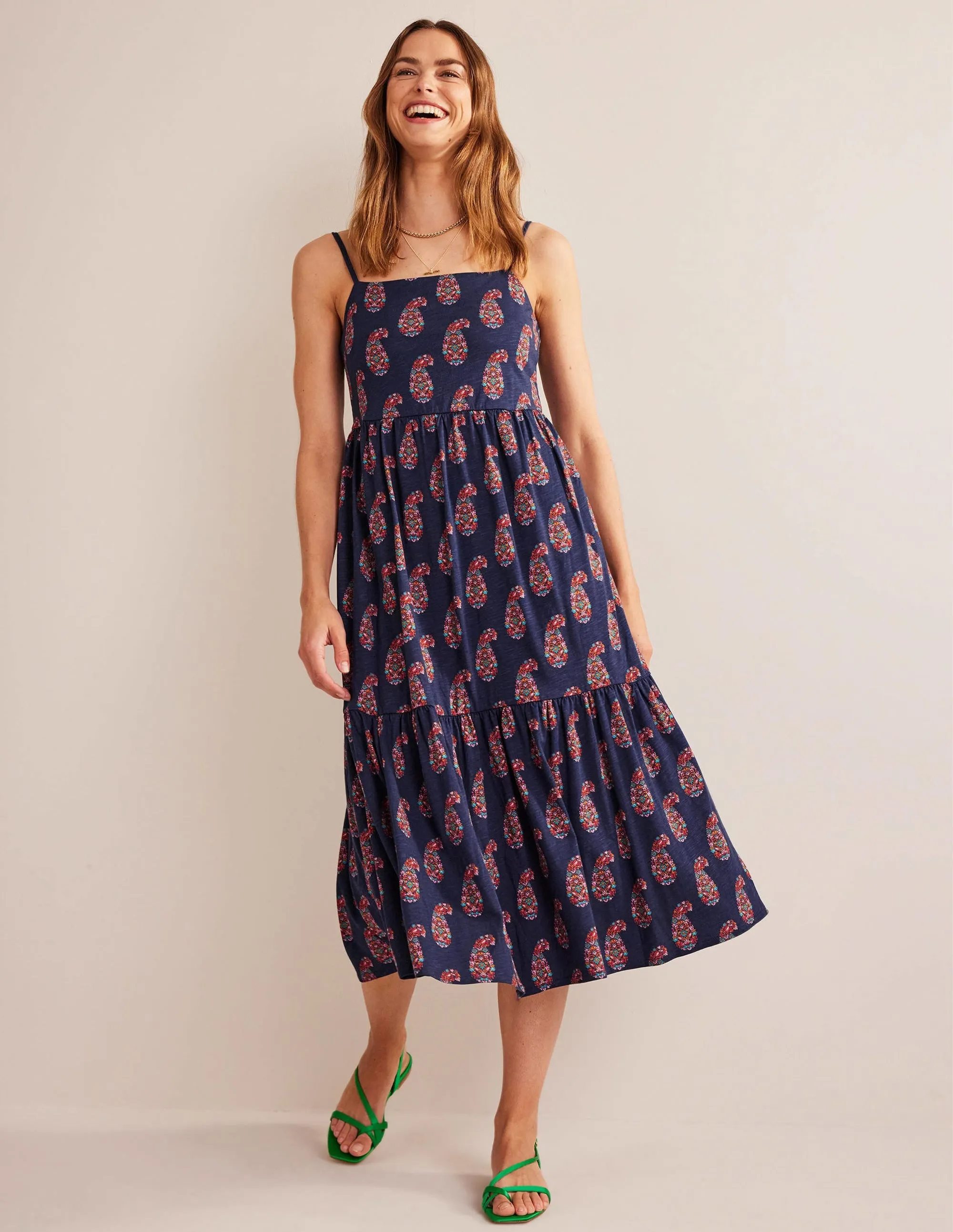 Strappy Jersey Midi Dress-Light Navy, Sweet Paisley