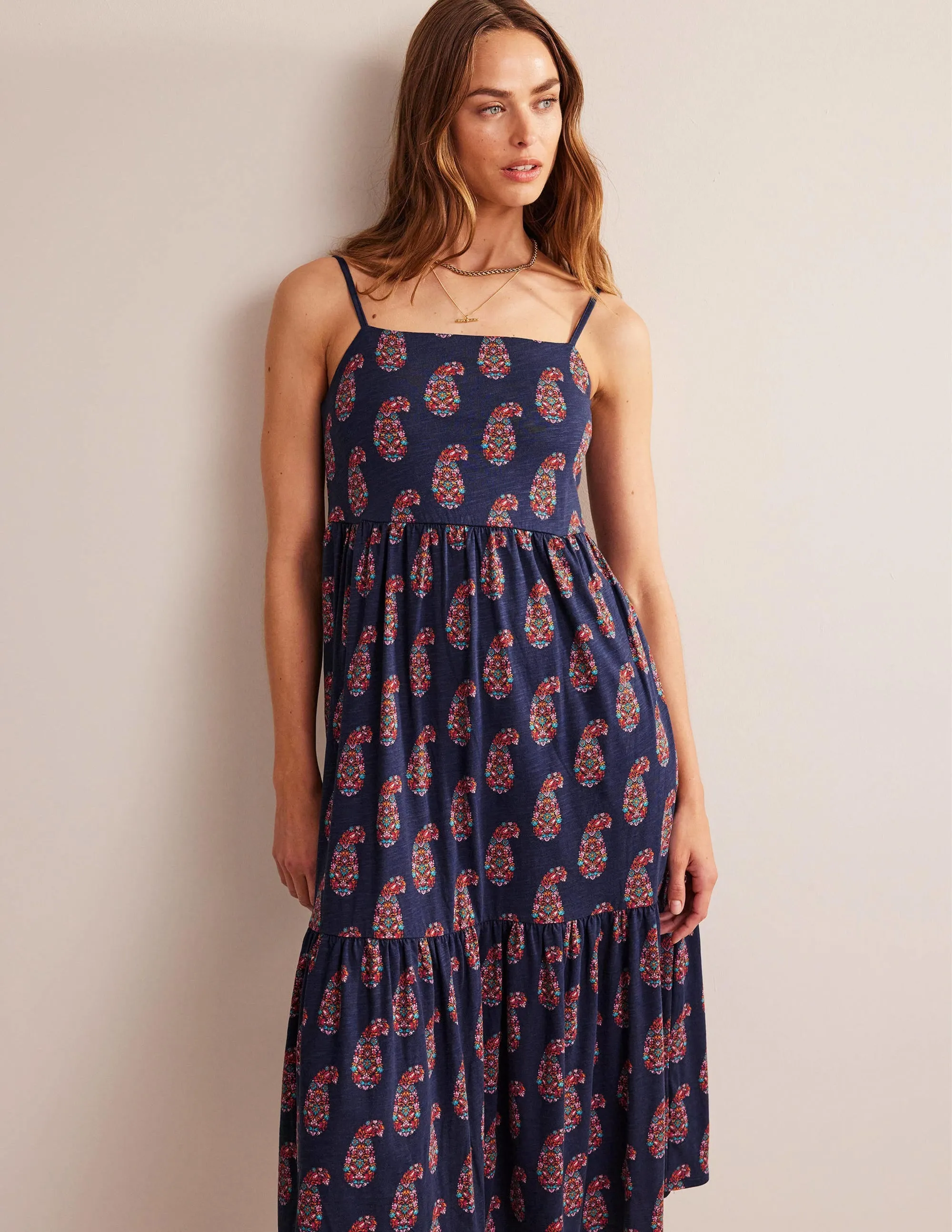 Strappy Jersey Midi Dress-Light Navy, Sweet Paisley