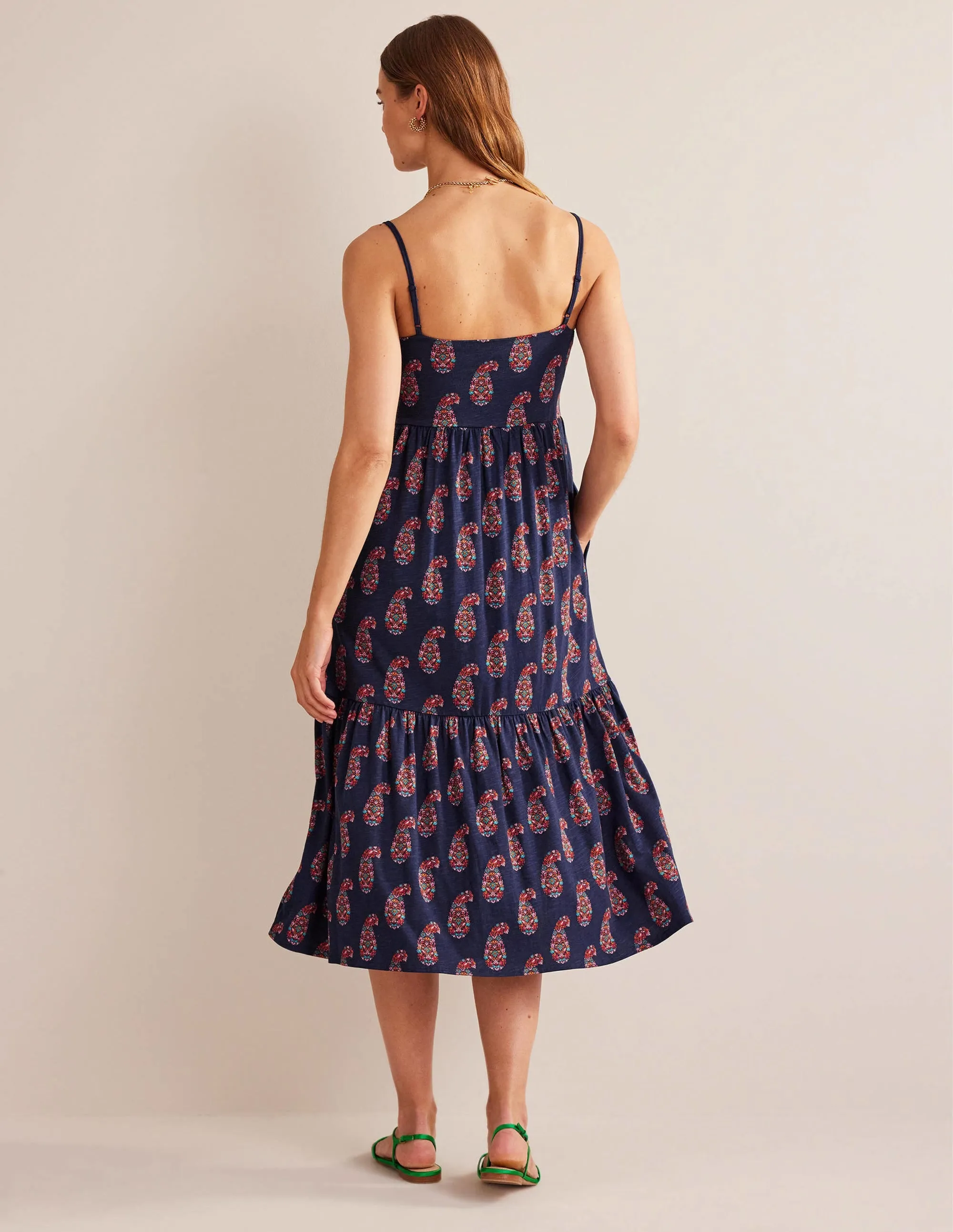 Strappy Jersey Midi Dress-Light Navy, Sweet Paisley