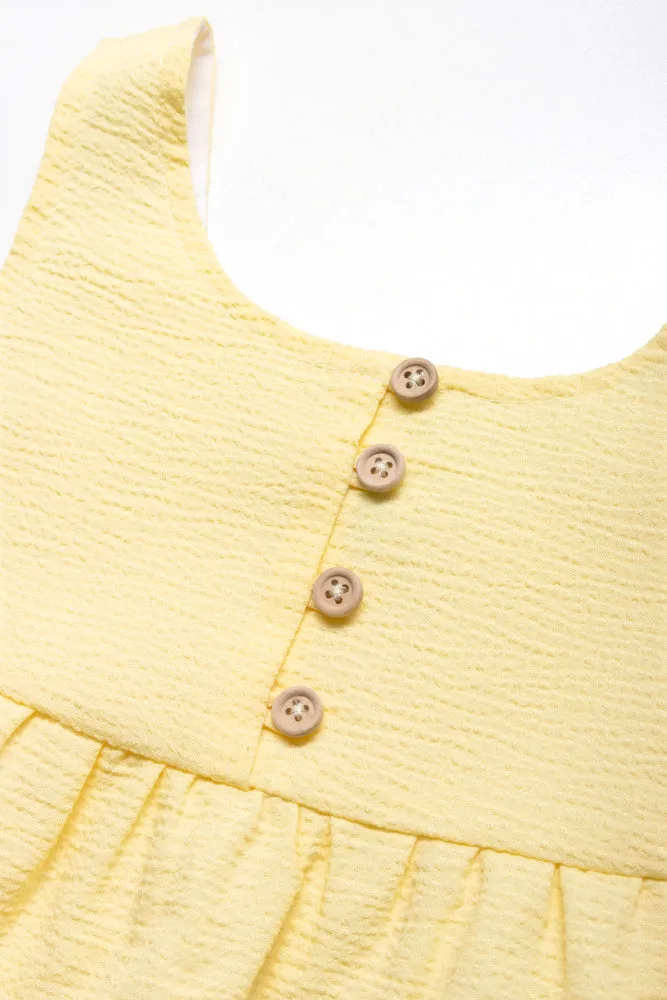 Strappy Tiered Dress With Buttons Yellow