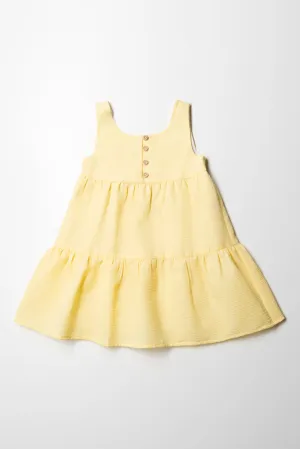 Strappy Tiered Dress With Buttons Yellow