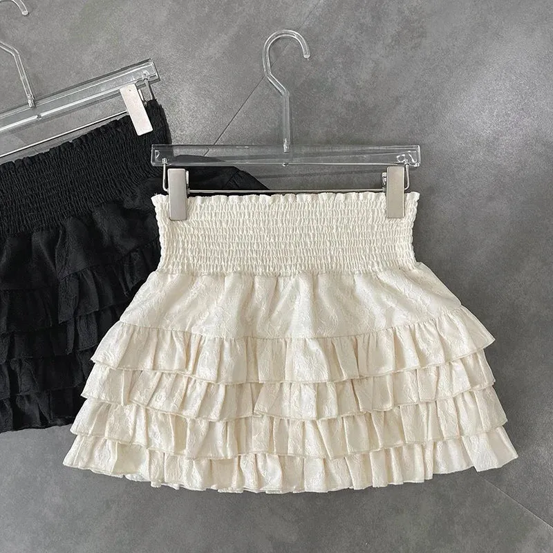 Streetwear Y2k Ruffles Mini Skirts Women Sweet Kawaii High Waist