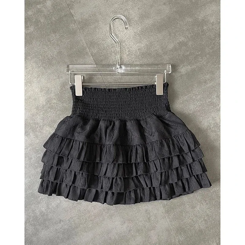 Streetwear Y2k Ruffles Mini Skirts Women Sweet Kawaii High Waist