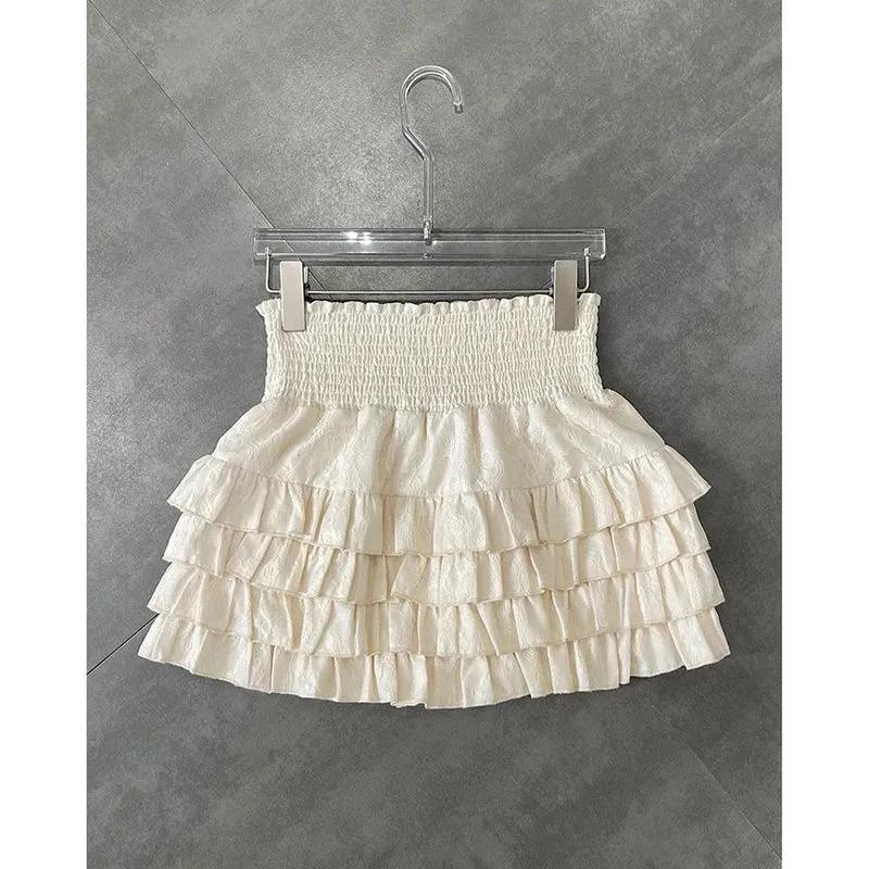 Streetwear Y2k Ruffles Mini Skirts Women Sweet Kawaii High Waist