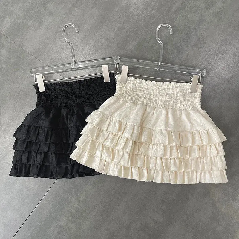 Streetwear Y2k Ruffles Mini Skirts Women Sweet Kawaii High Waist