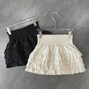 Streetwear Y2k Ruffles Mini Skirts Women Sweet Kawaii High Waist