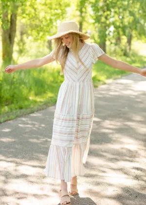 Striped Flutter Sleeve Maxi Dress