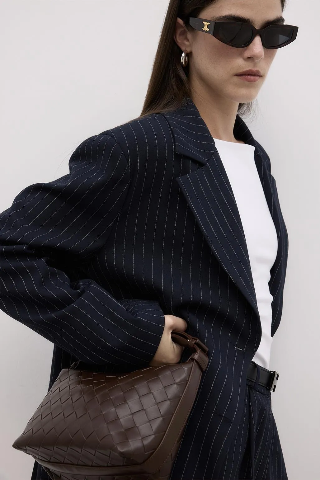 Striped Slit Blazer Navy Blue