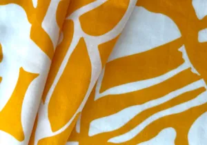 Summery Abstract Marigold & White Organic Cotton Sateen (Made in Italy)