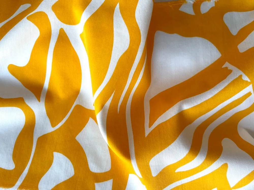 Summery Abstract Marigold & White Organic Cotton Sateen (Made in Italy)