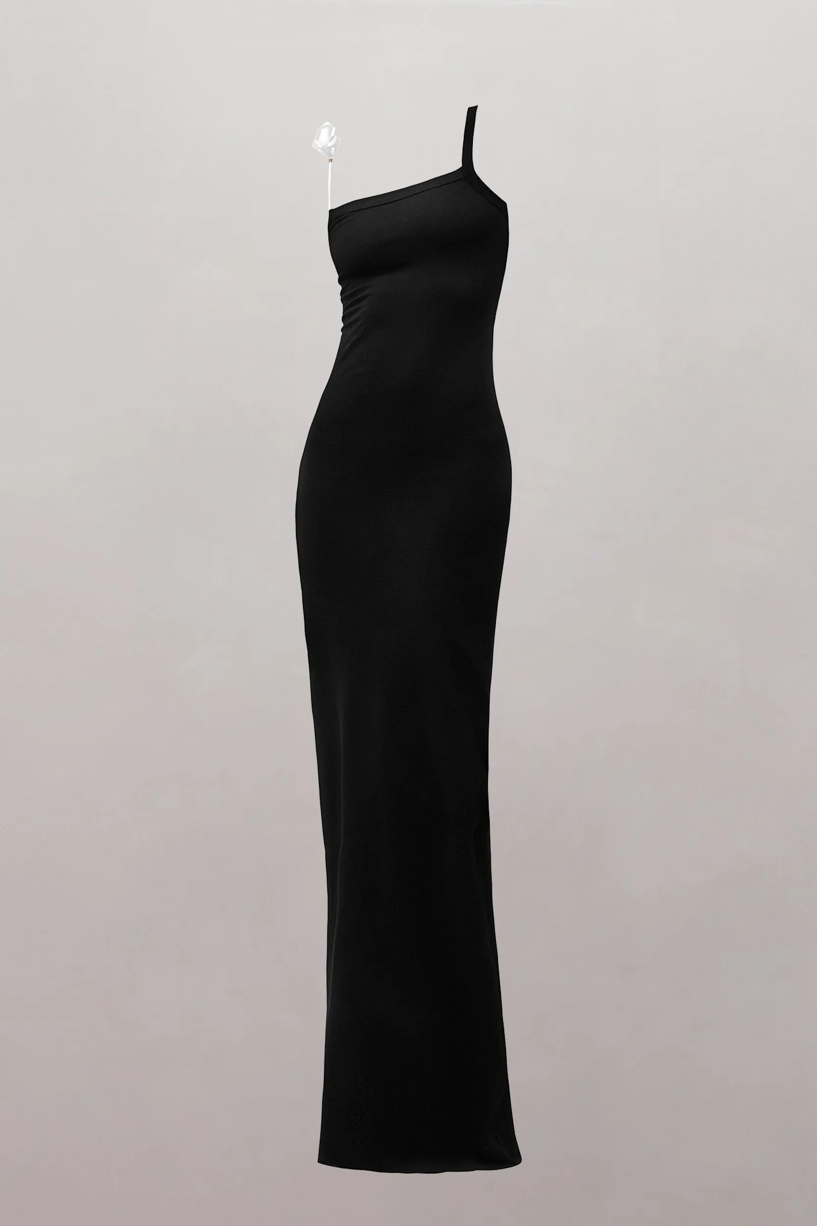 Surrealist White Rose Strap Maxi Dress in Black