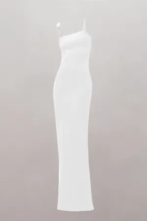 Surrealist White Rose Strap Maxi Dress in White