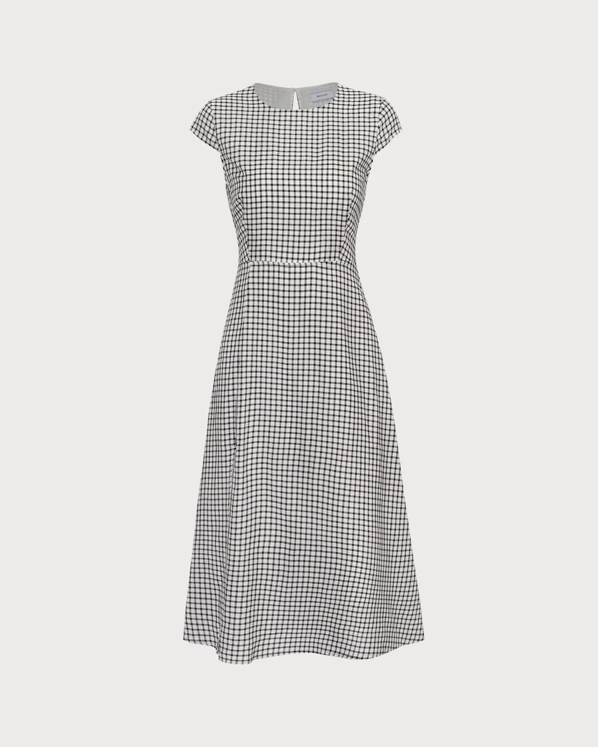 The Black Round Neck Cap Sleeve Plaid Midi Dress