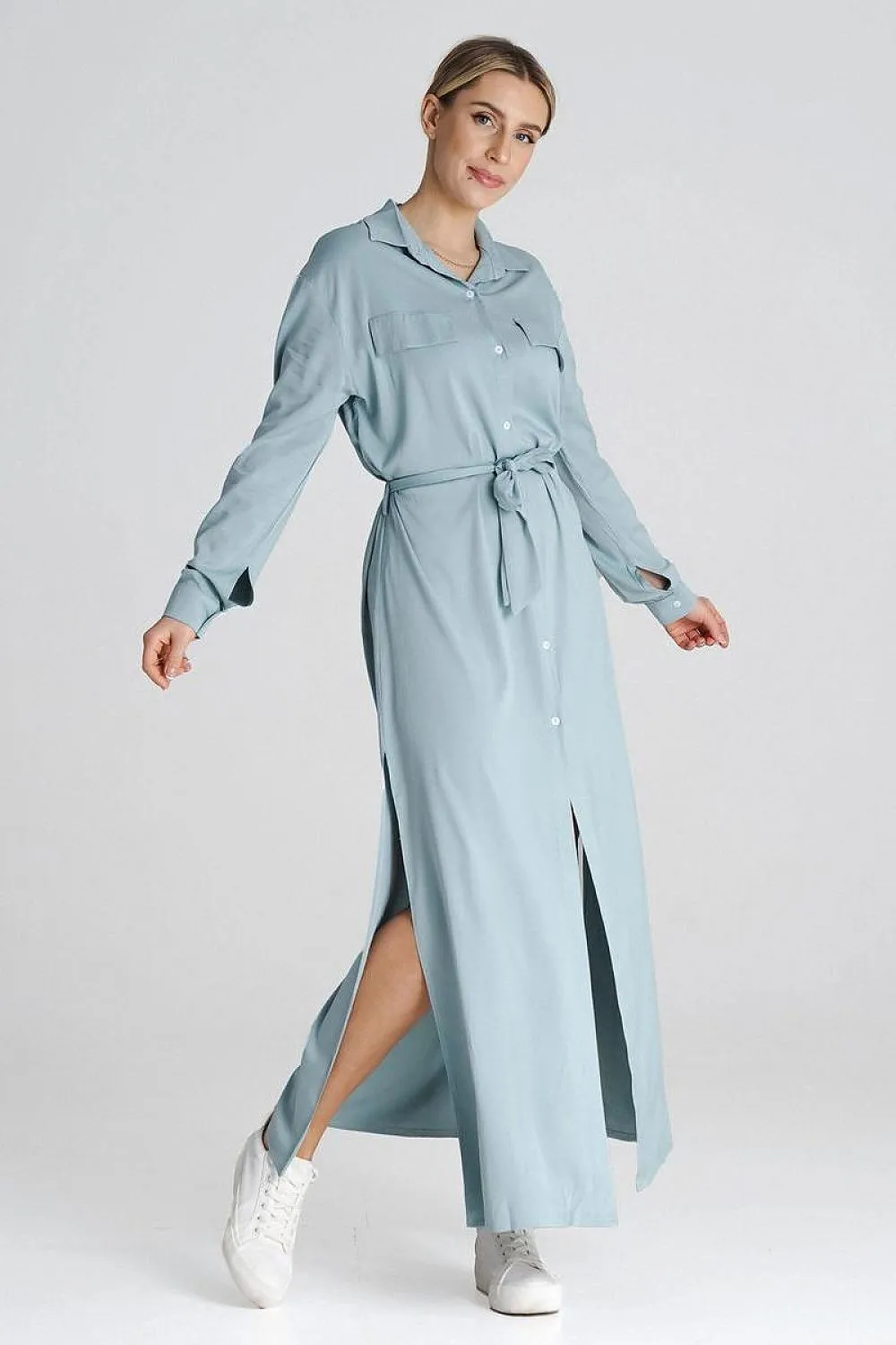 Trendy Slit Maxi Collar Dress