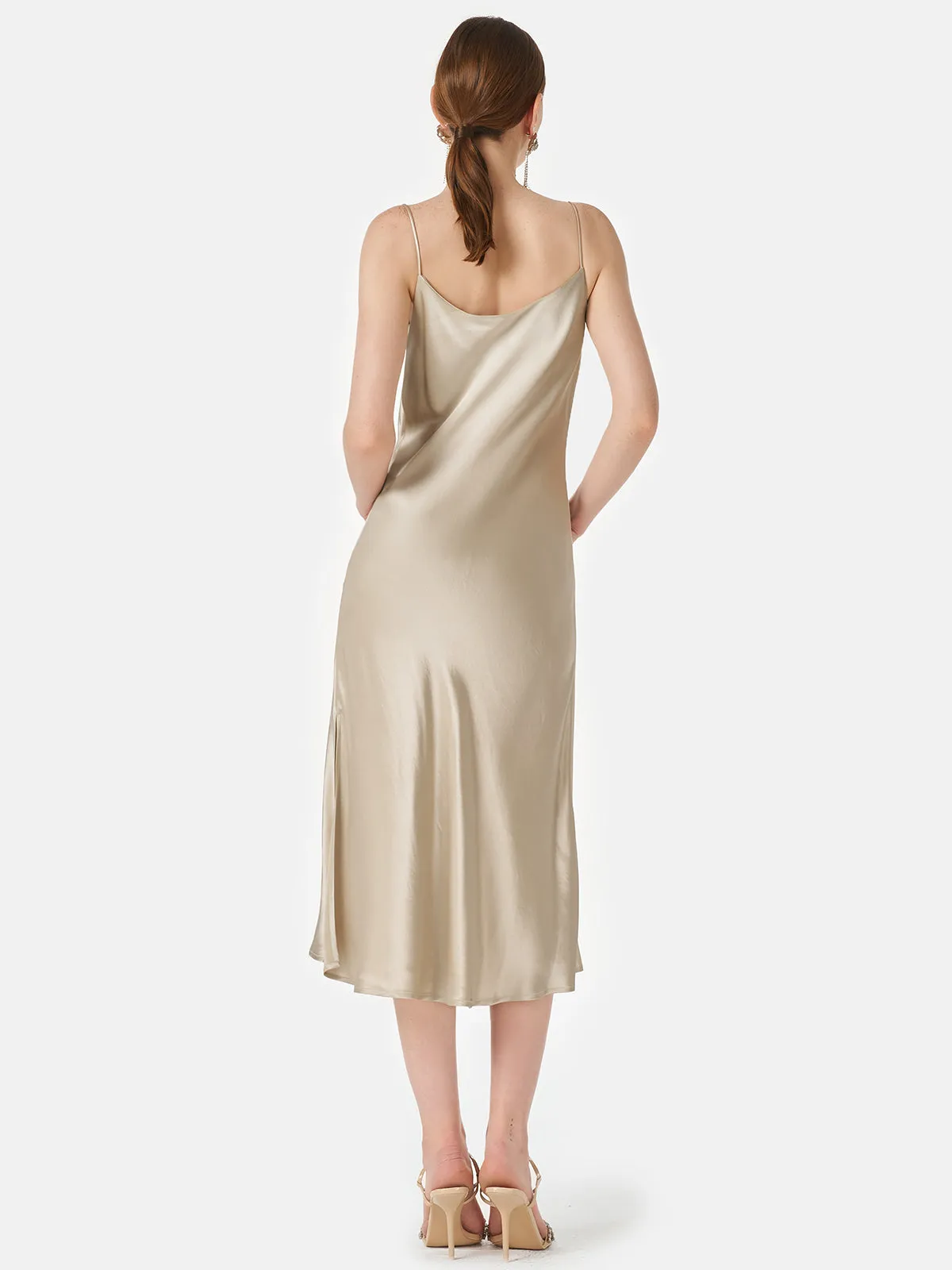 V-neck Satin Bias-cut Dress