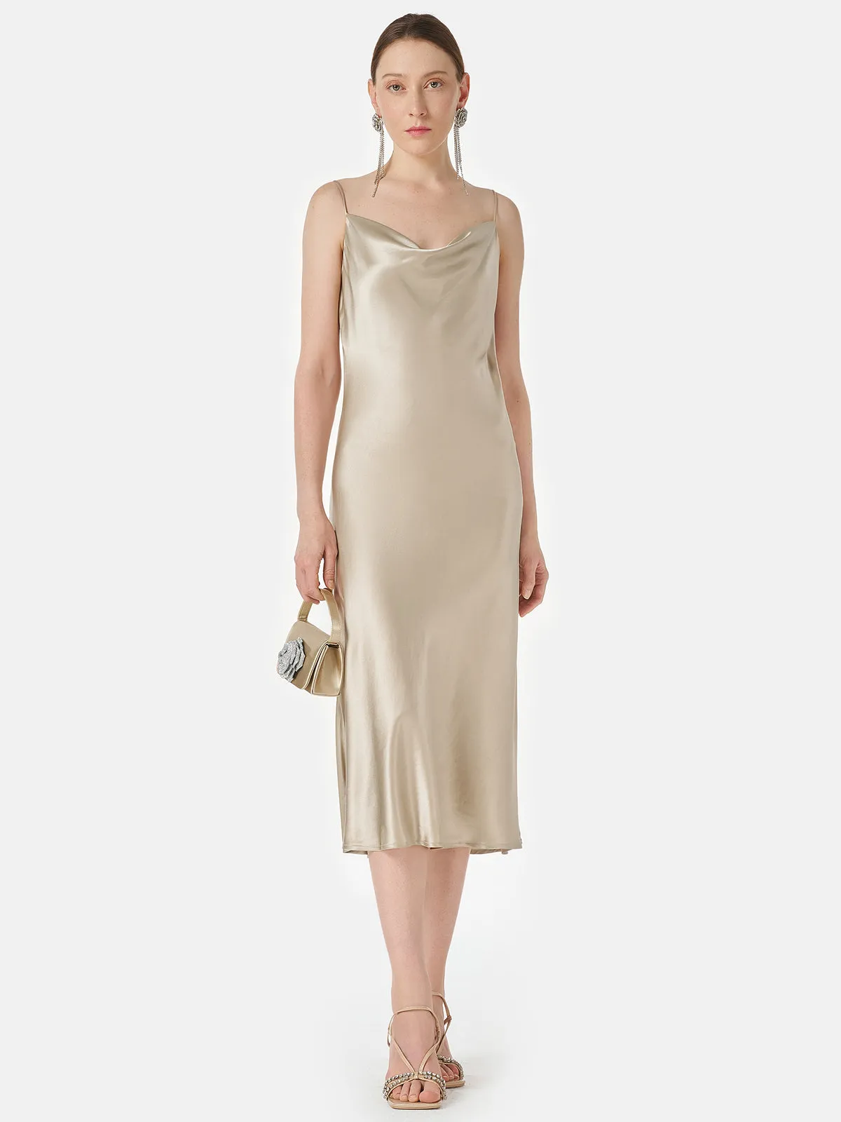 V-neck Satin Bias-cut Dress