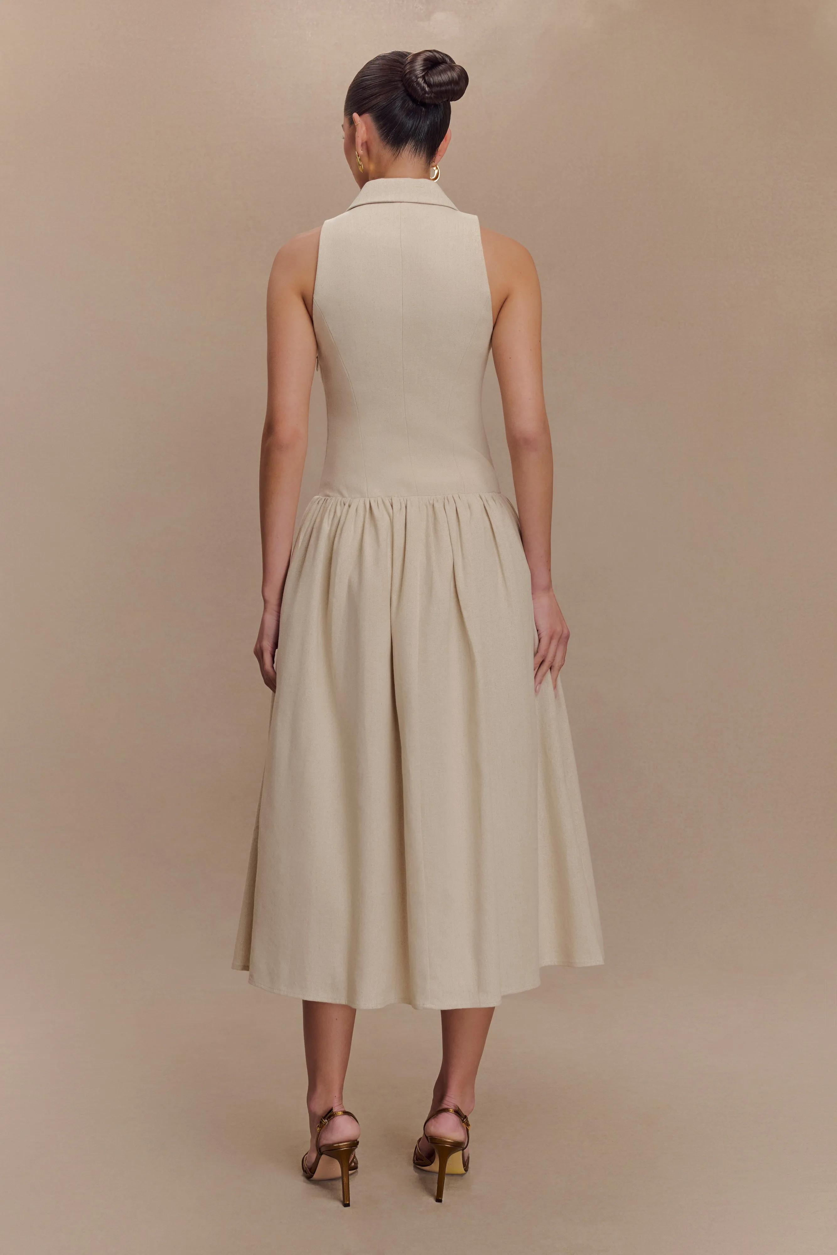 Valery Linen Midi Collar Dress - Natural